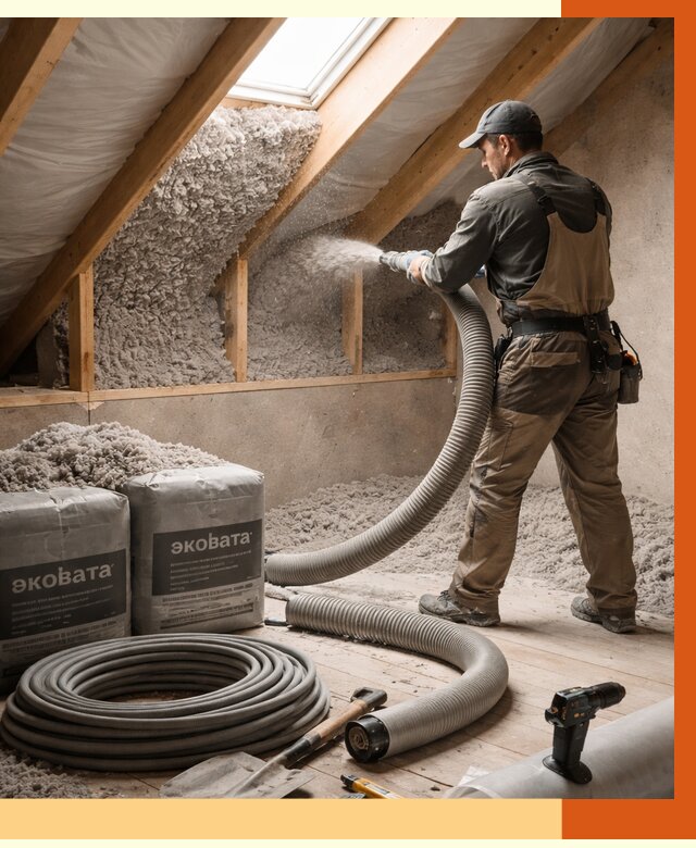 Утепление мансарды эковатой в Выксе от 2281 руб/м2 — монтаж, задувка, цена | ТепломастерВкс