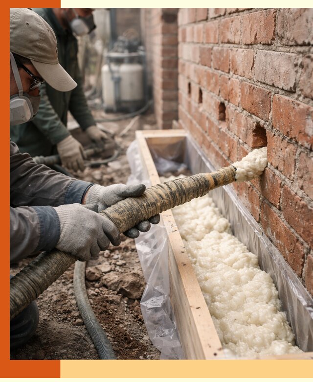 Заливка ППУ в пустоты кирпичной стены в Выксе