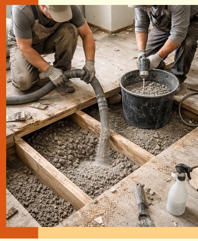 Заполнение пустот пола в Выксе полиуретаном и пенополистиролом